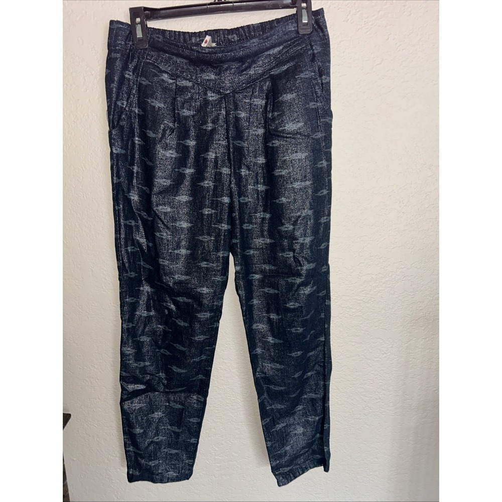 Free People Navy Metallic Shimmer Crop Pants Elastic Waist Hip Pockets Size S